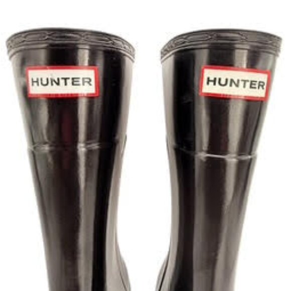 Hunter Original Tall High Gloss Wedge Rain Boots Black Rubber Heeled WMS Size 8 - Picture 3 of 15